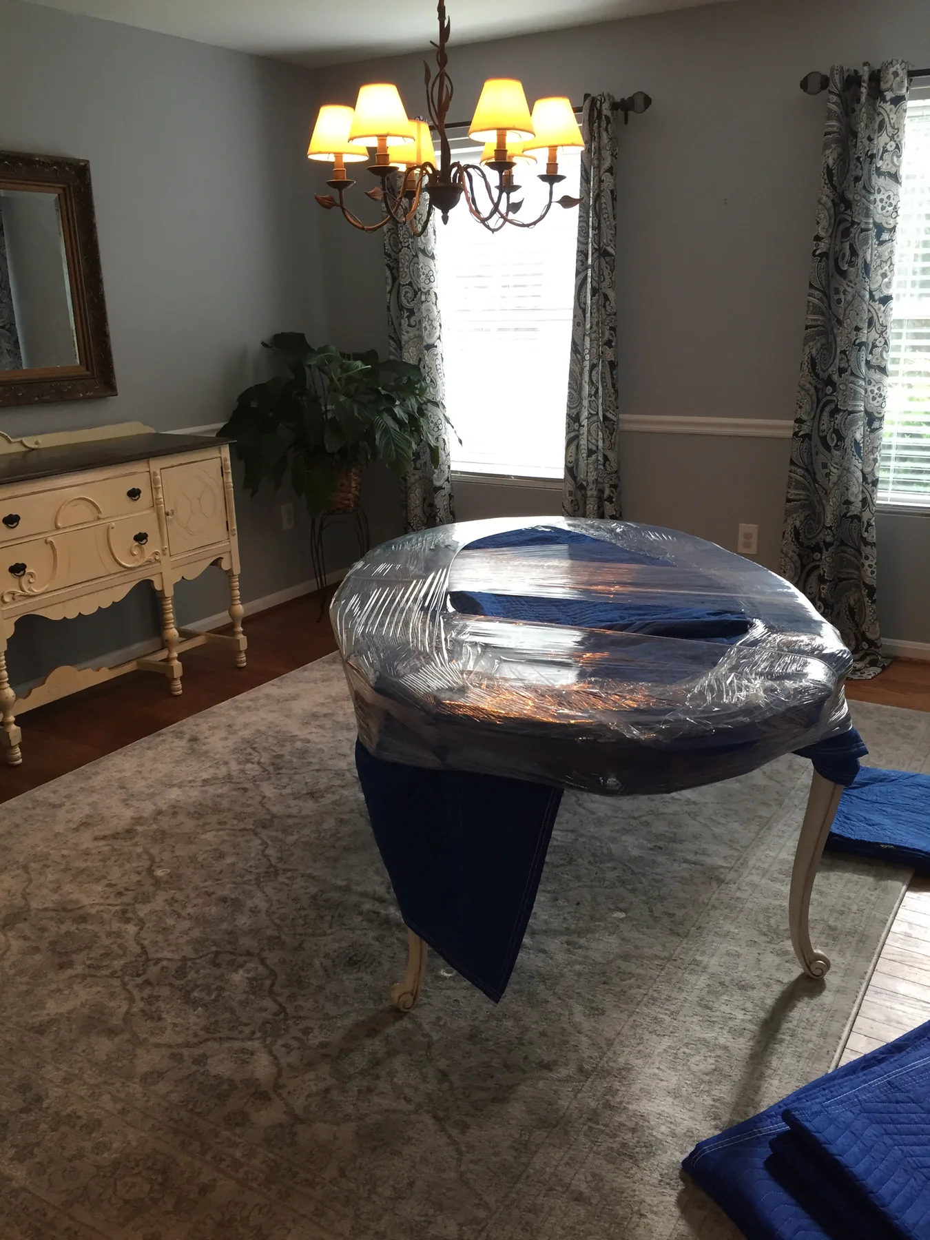Protected furniture prepared for a household move